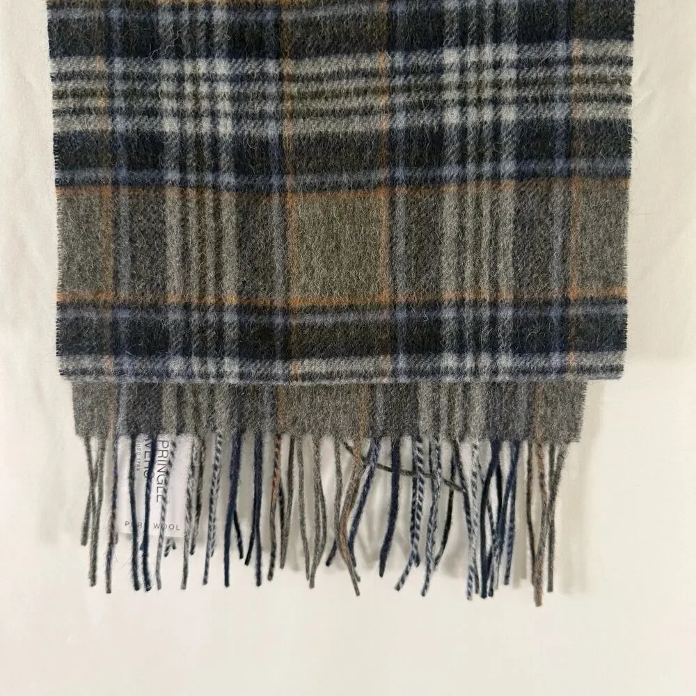 New james Pringle Weavers Pure Wool Scarf Grey Square Tassels 71
